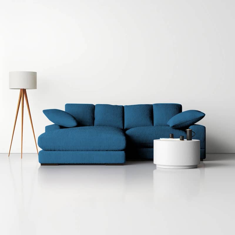 106 in. Wide Square Arm Polyester Fabric L-Shaped Sofa Deep-Seated Sectional Couches in Blue - 106"L×70"W×34"H - 106"L×70"W×34"H - Blue