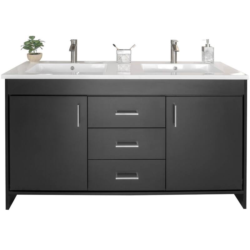 Olivia 60" Double Sink Freestanding Bathroom Vanity with Top Set - Matte Black