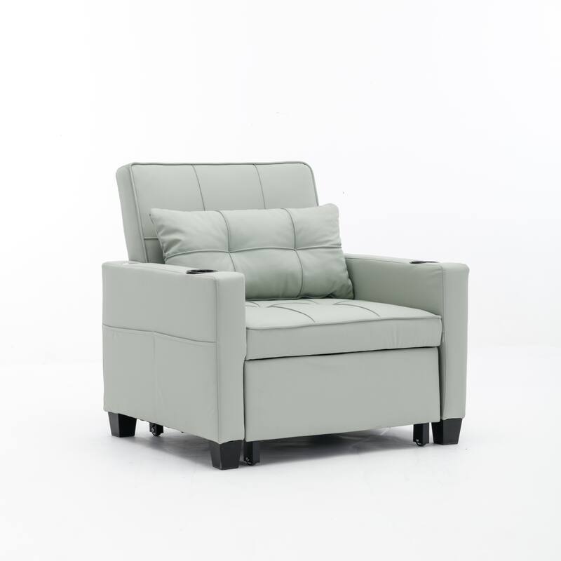 68.12" Faux Leather 3-in-1 Single Convertible Pull Out Sofa with USB Ports and Wear-resistantfor Living Room