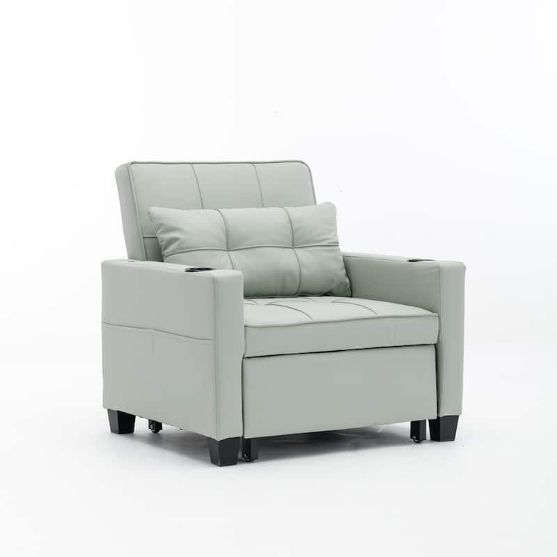 Green Faux Leather Convertible Sofa Bed with USB Ports