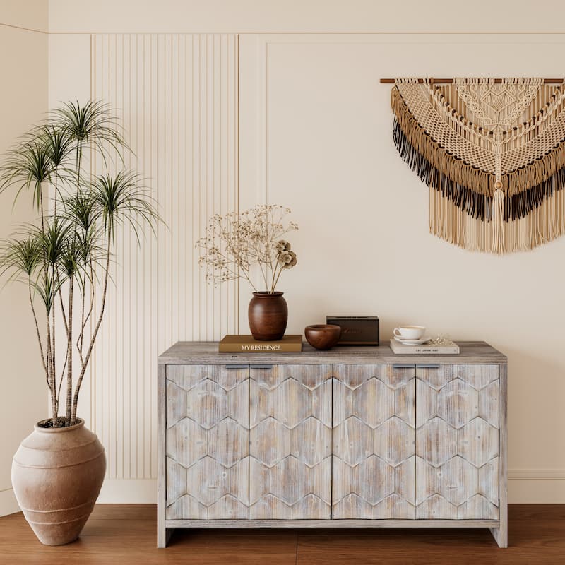 60" Farmhouse Antique Black 4 Wooden Door Sideboard Buffet Server Accent Storage Cabinet