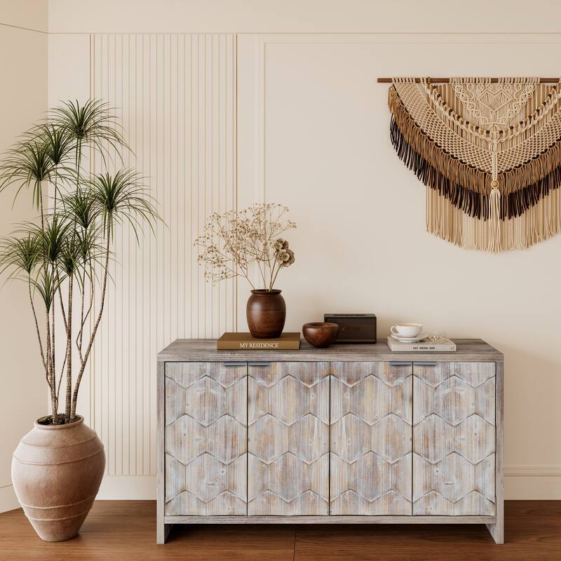 Wooden 4-Door Sideboard with Antique Finish, Ideal for Living Room, Kitchen, or Office Storage