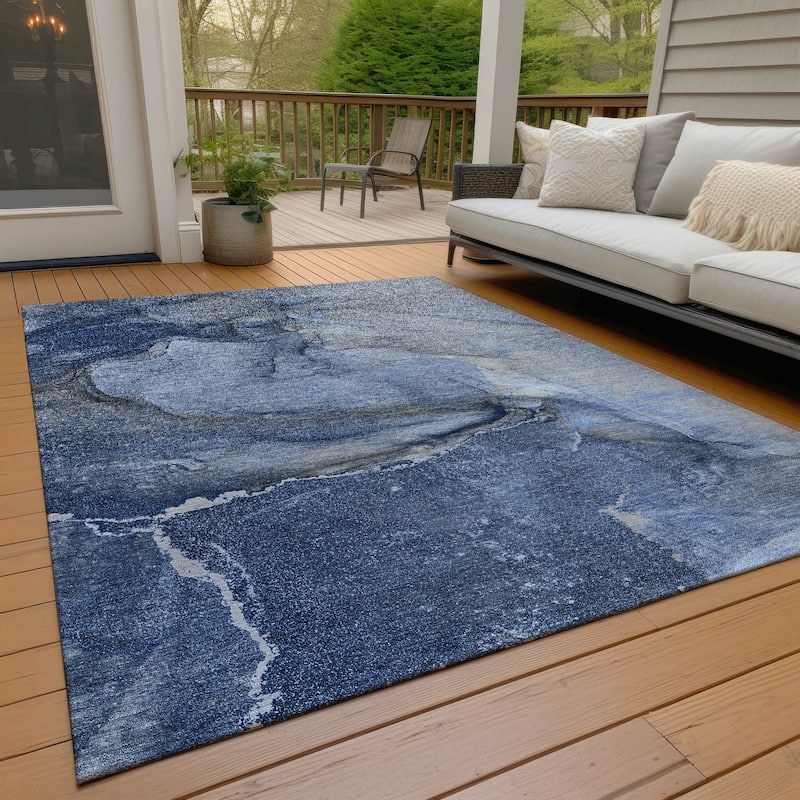 Machine Washable Indoor/ Outdoor Abstract Chantille Rug