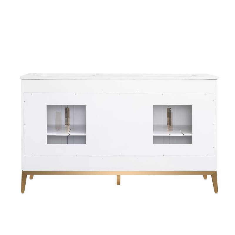35''H Solid Wood Bath Vanity with Stain-resistant Carrera White Quartz Top and Sink