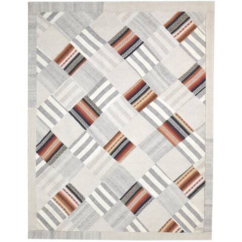 One of a Kind Hand-Tufted Modern & Contemporary (6'4"x8'2") 6' x 9' Geometric Wool Rug - 6'4"x8'2"