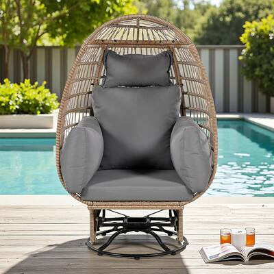 Outdoor Patio Rattan Swivel Egg Chair with Rocking Function