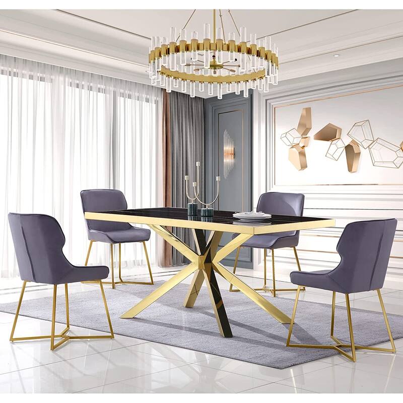 72 inch Rectangle Dining Table with Double Circle Pedestal in Black Gold