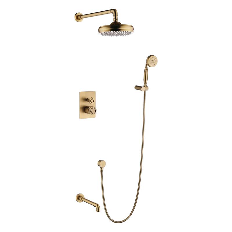 3 Function Showerhead with High-pressure Handheld and Faucet in Black/Gold - Brushed Gold