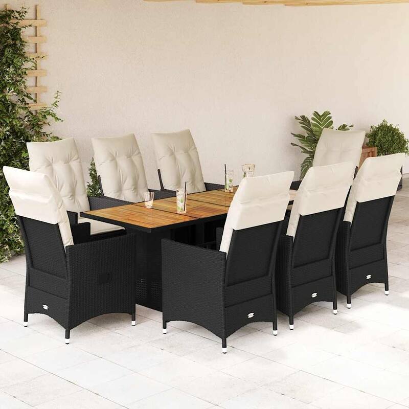 vidaXL Garden Dining Set Black, Cream White PE rattan 6-seater - 23.2 x 22.0 x 36.2 in - Black-4