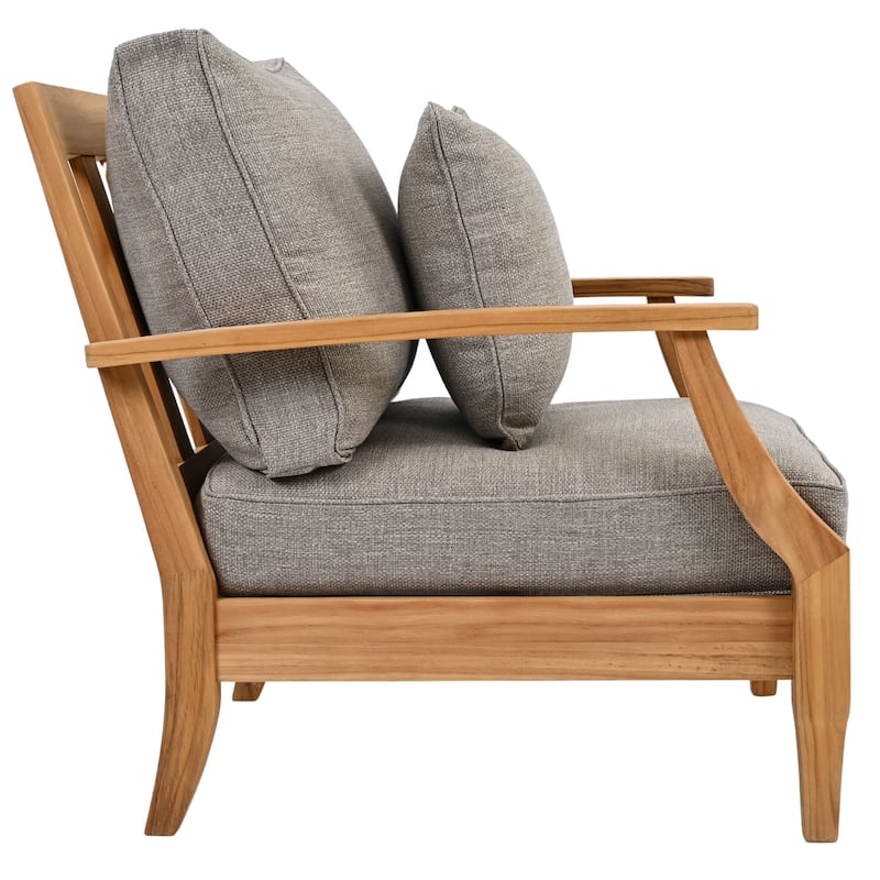 SAFAVIEH Couture Freida Wood Patio Arm Chair - 31.4" W x 35.6" L x 32.6" H - 31"W x 36"D x 33"H
