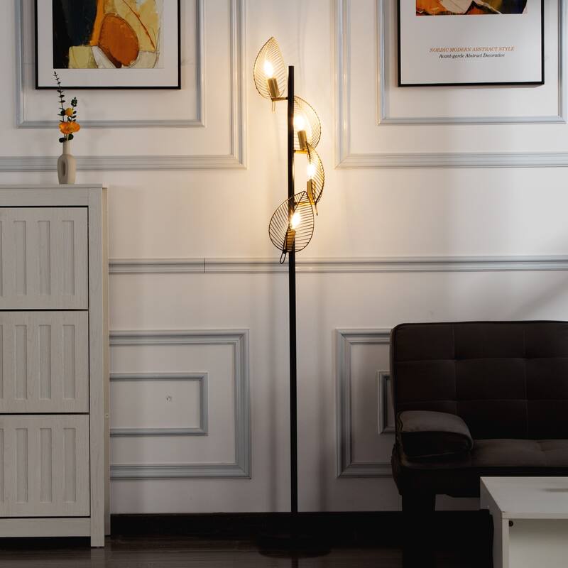 67.3" Tall Corner Tree Floor Lamp with 4-Light and Metal Base - Black