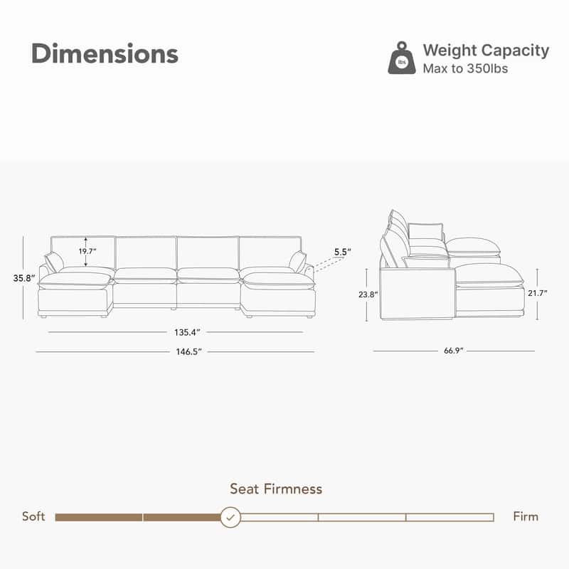 Spruce & Spring Modular Couch Oversized Sectional Sofa for Living Room