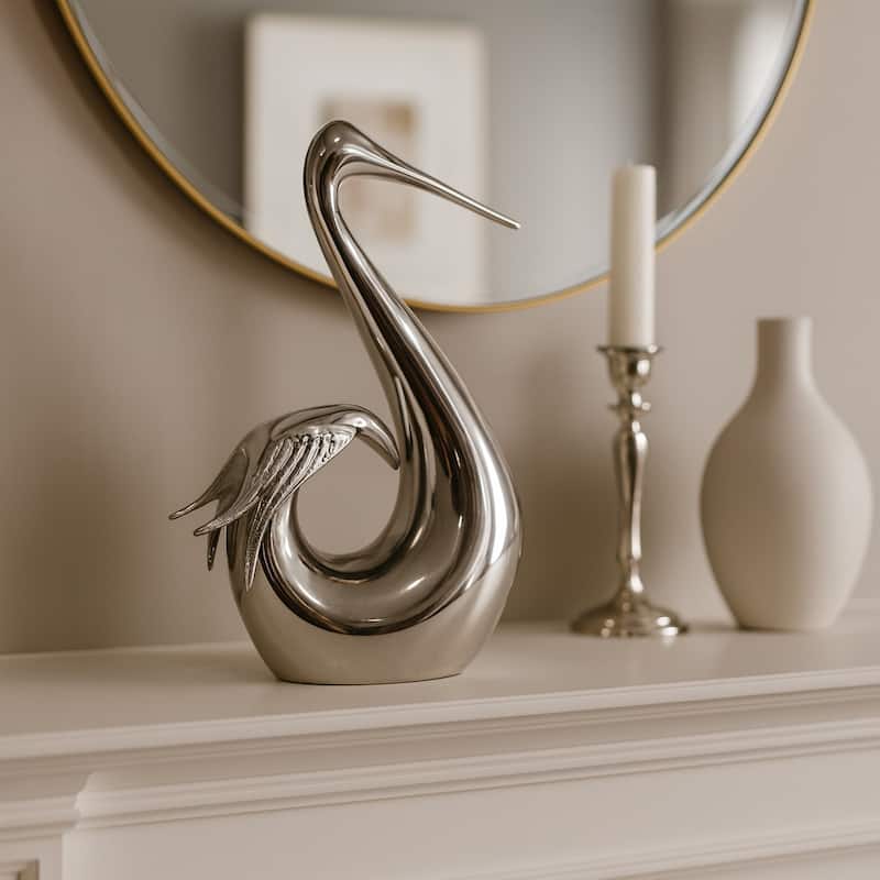 Metal Sculpture Stylish Swan Bowling Figurine Home Decor - 11" Silver - 7" x 3.5" x 11" - Silver - 7" x 3.5" x 11"
