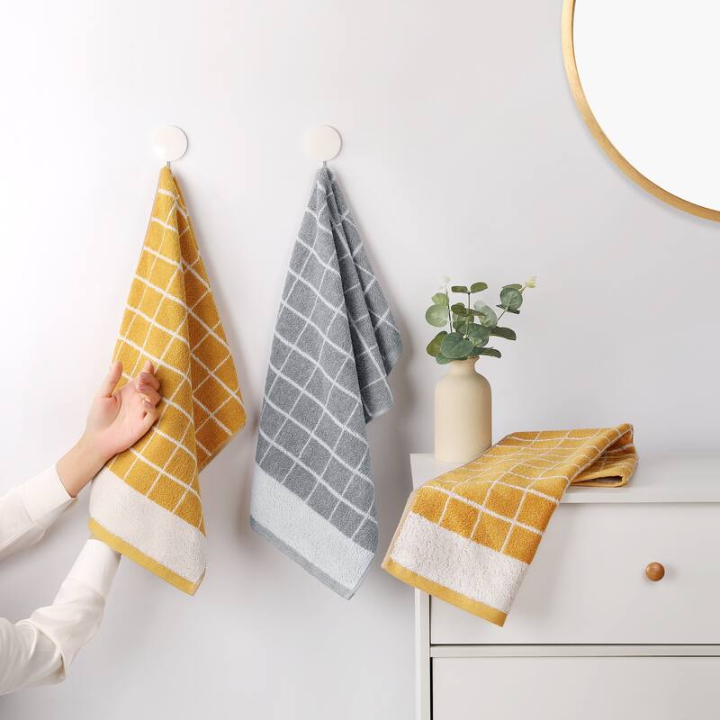Checkered Hand Towels for Bathroom, Soft Pure Cotton Hand Towel, Farmhouse Home Decorative Towels - Green - 4 Pack
