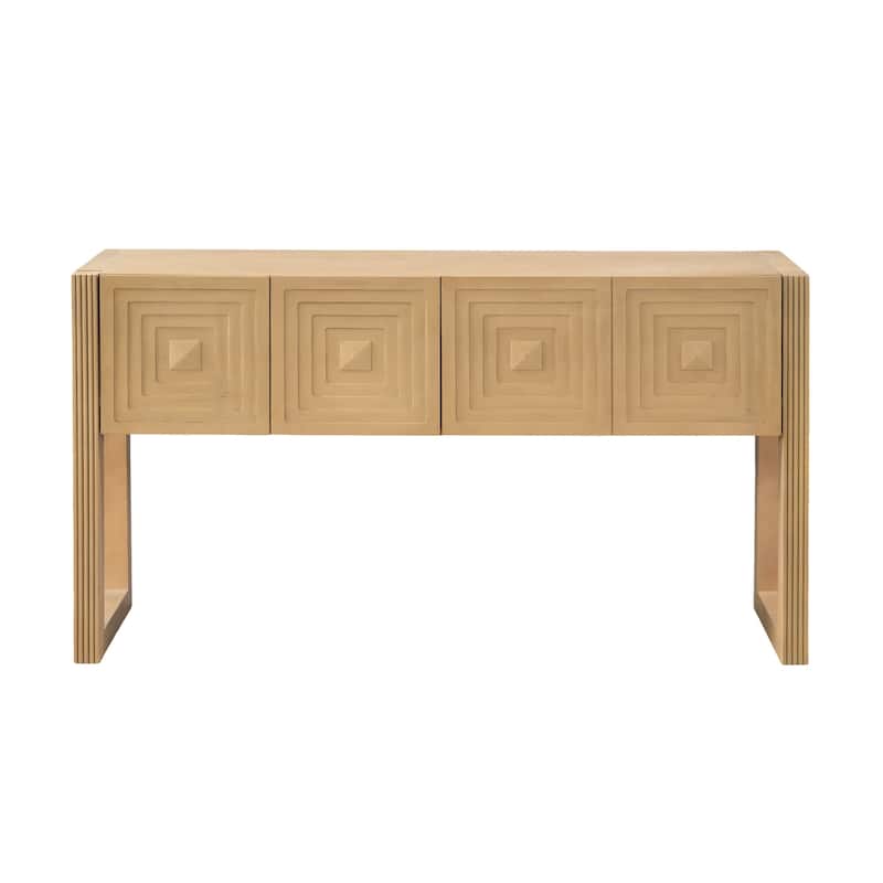 Christopher Knight Home - Modern Geometric Carved Console Table with Soft-Close Drawers & Fluted Legs for Living Room, Hallway