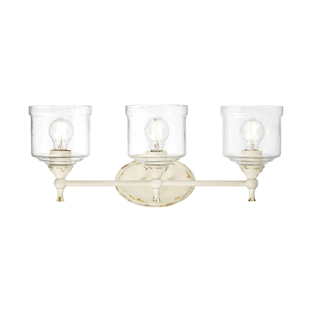 Keating 3 Light Bath Vanity in Antique Ivory with Hammered Water Glass Shade - White