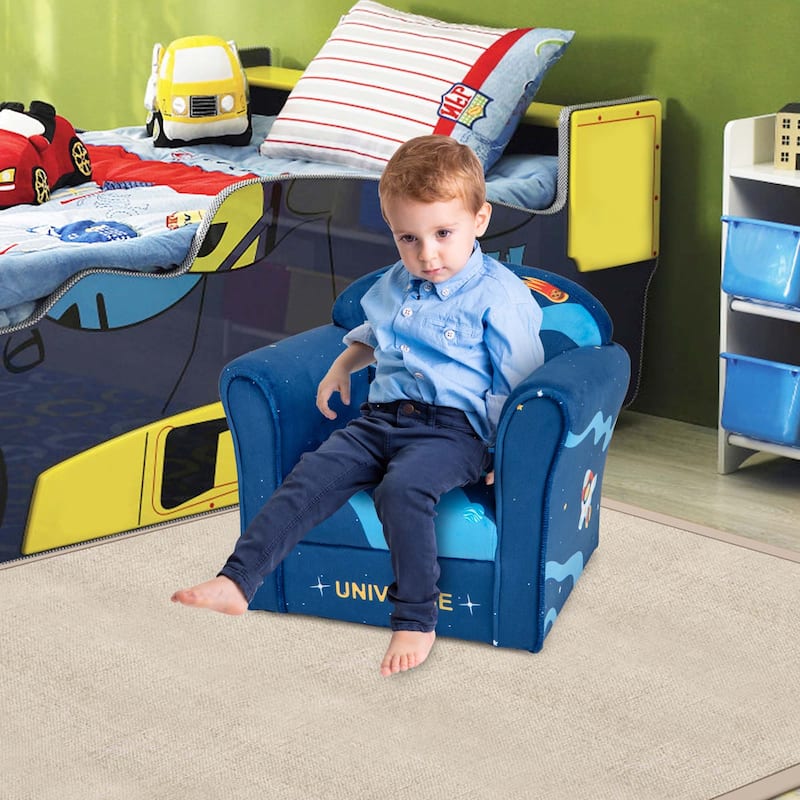 Kids Sofa Toddler Upholstered Armrest Chair Solid Wooden Frame