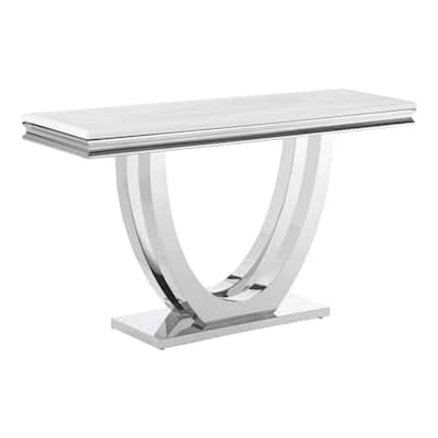 Durante White and Chrome U-Shaped Base Rectangular Sofa Table