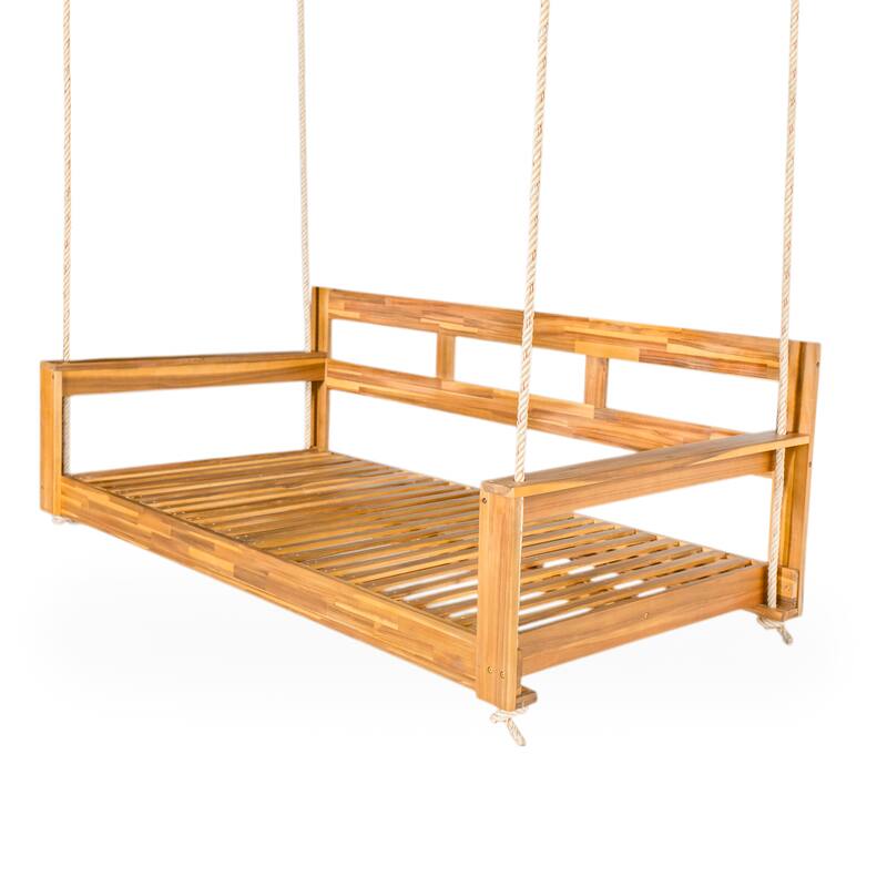 Patio Wooden Twin Size Porch Swing Daybed with 4 Hanging Ropes