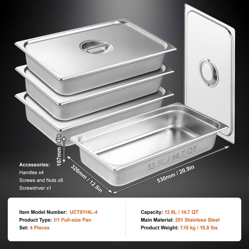 Hotel Pans, 0.8mm Thick Stainless Steel Restaurant Steam Table Pan, for Industrial & Scientific