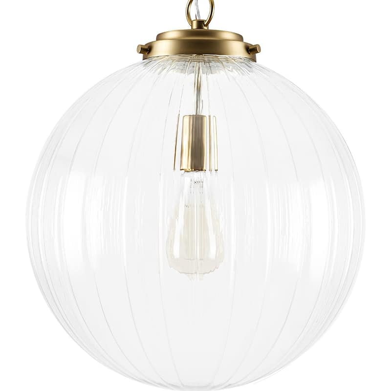 Modern 1-Light Striped Glass Globe Pendant For Kitchen Island - N/A