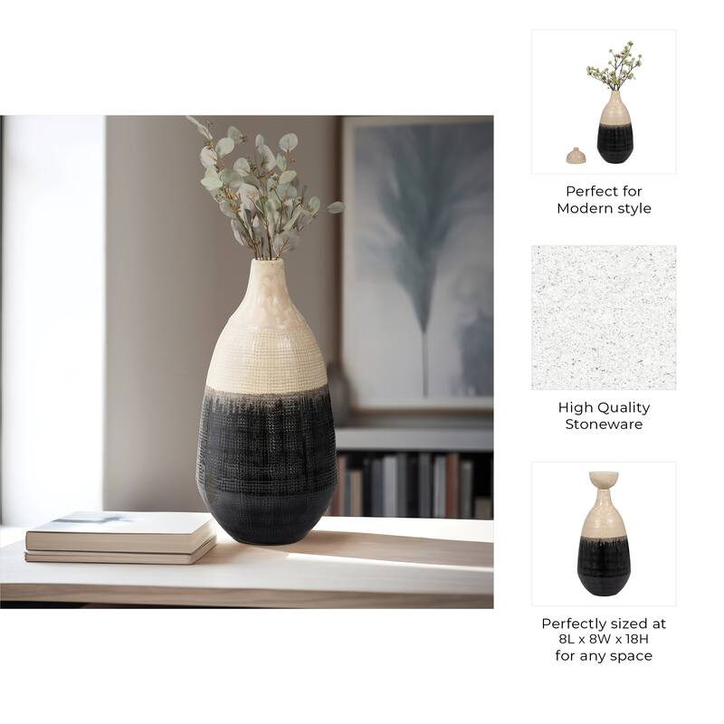 Sagebrook Home Alondra Unique Stoneware Vase with Lid, White, Novelty, Two-tone, Enrich Your Home Decor