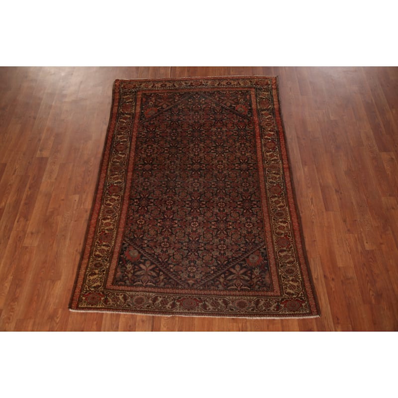 Pre-1900 Antique Vegetable Dye Senneh Persian Rug Handmade Wool Carpet - 4'0" x 6'1"