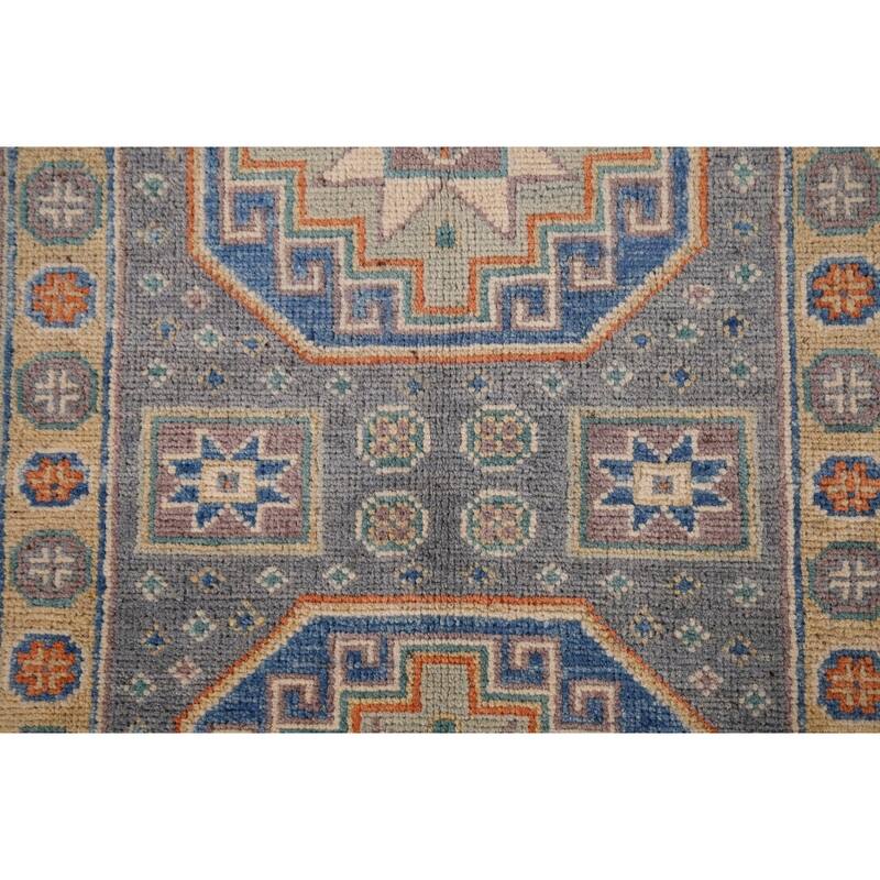Grey Traditional Kazak Accent Rug Hand-Knotted Wool Carpet - 2'9" x 4'2"