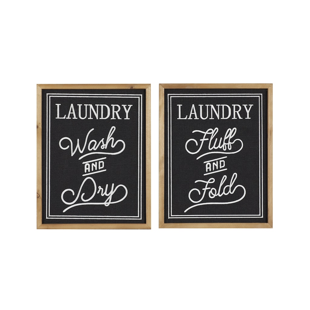 Linen Fabric Sign Laundry Wall Decor - Set of 2 Black - Roche River Decor