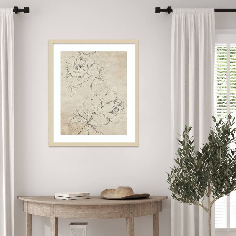 Rose Sketch Sepia by Patricia Pinto Wood Framed Wall Art Print