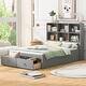 preview thumbnail 13 of 20, Wooden Full Size Bed Platform Bed with Storage Bookcase Headboard, 2 Storage Drawers & Charging Station for Kids Boys Girls