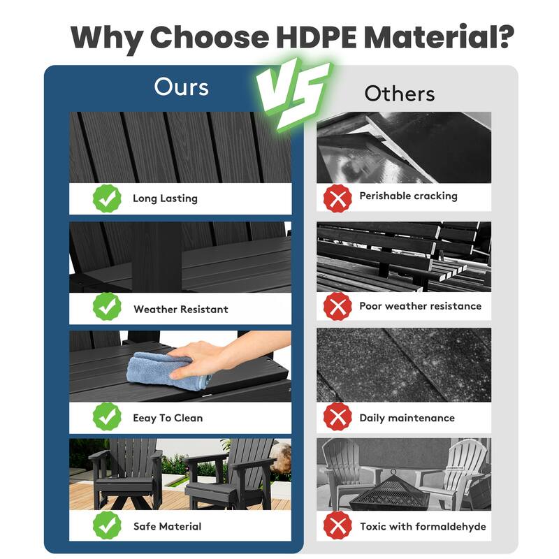 HDPE Adirondack Swivel Glider, Outdoor Patio Chair