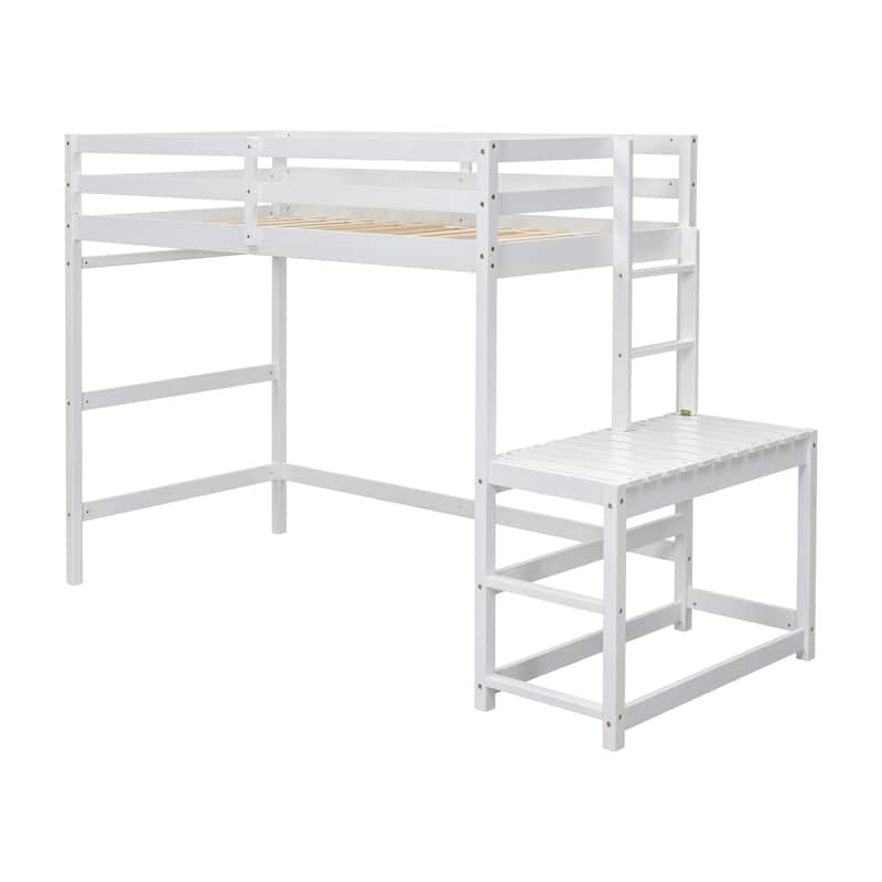 Twin Size Pine Wood High Loft Bed with Ladder