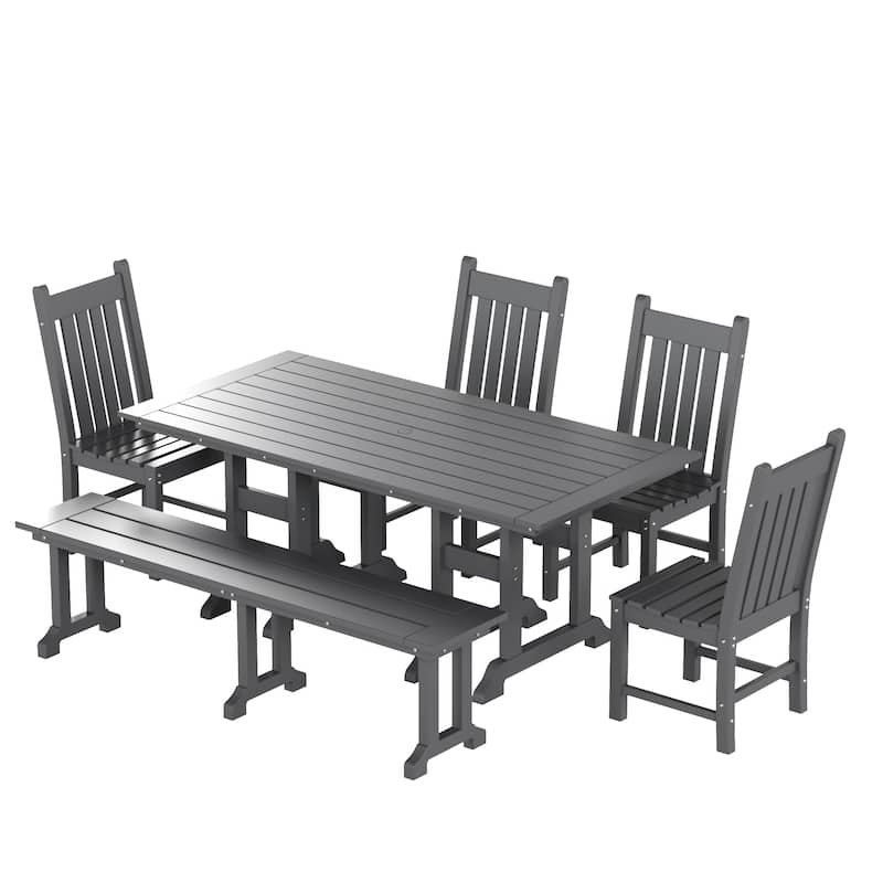 Laguna Hdpe All Weather Outdoor Patio Dining Set with Rectangle Table, Side Chairs, and Bench (6-Piece Set)