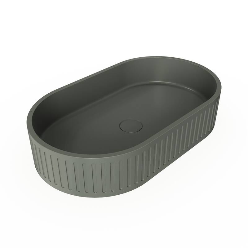 23.6'' Concrete Vessel Oval Modern Dark Green Bathroom Sink