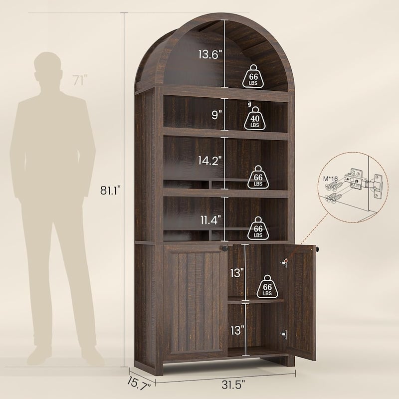 Tall Arched Cabinet Bookcase Storage Bookshelf Door Bathroom Storage Cabinet