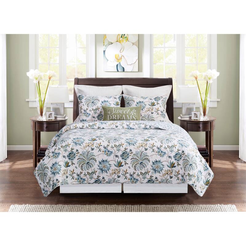 Braganza Teal Floral Quilt Set