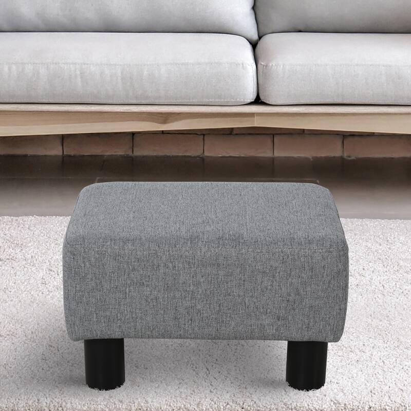 Ottoman Foot Rest, Small Foot Stool with Linen Fabric Upholstery and Plastic Legs, Cube Ottoman for Living Room,