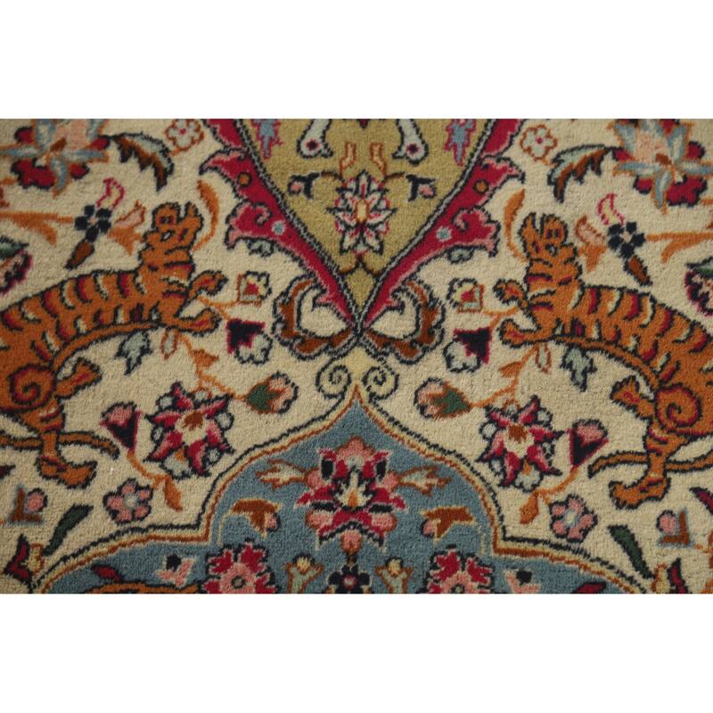 Hand Knotted Oriental 100% Wool Carpet Traditional Floral Beige & Ivories Tabriz Area Rug - 12' 3'' X 8' 1''