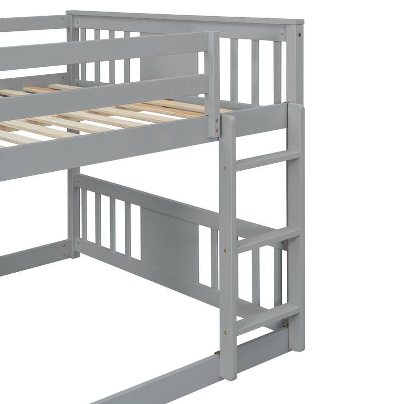 Full Over Full Bunk Bed with Slide and Ladder Solid Wood Frame No Box Spring Needed