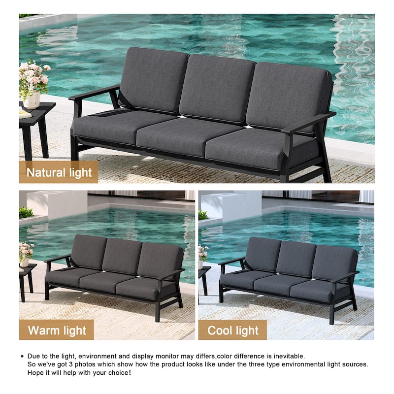 Teak Frame Outdoor Loveseat Daybed with Water-Resistant Cushions.