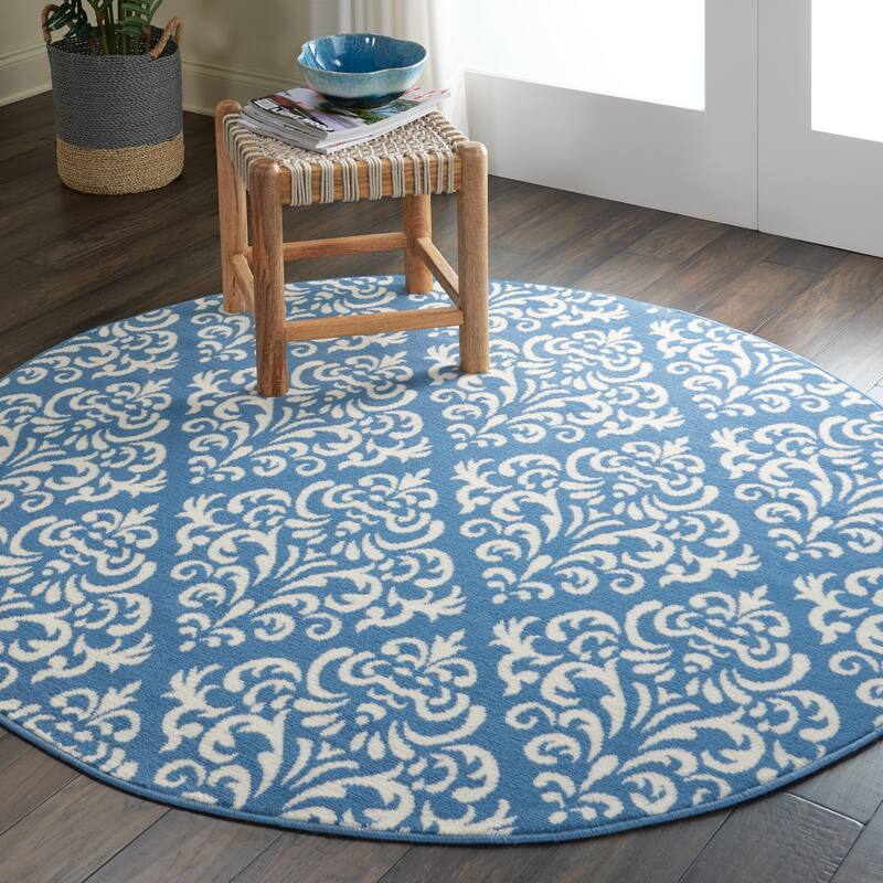 Nourison Grafix Geometric Persian Transitional Area Rug - 5'3" Round - Blue - Runner/Round