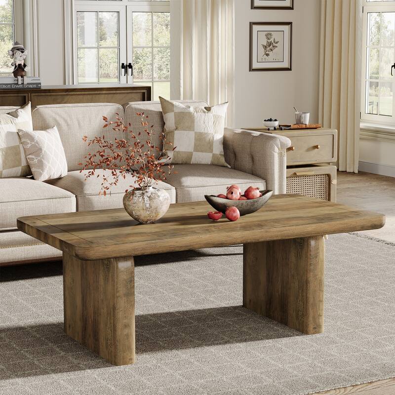 Rectangle Coffee Table, 47-Inch Farmhouse Tea Table with Thickened Tabletop