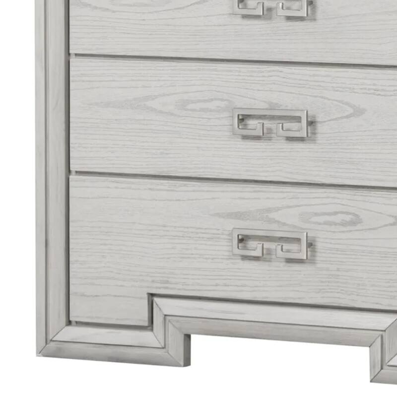 Basil 5 Drawer Tall Dresser Chest, Rustic White Solid Wood, Cedar Lining