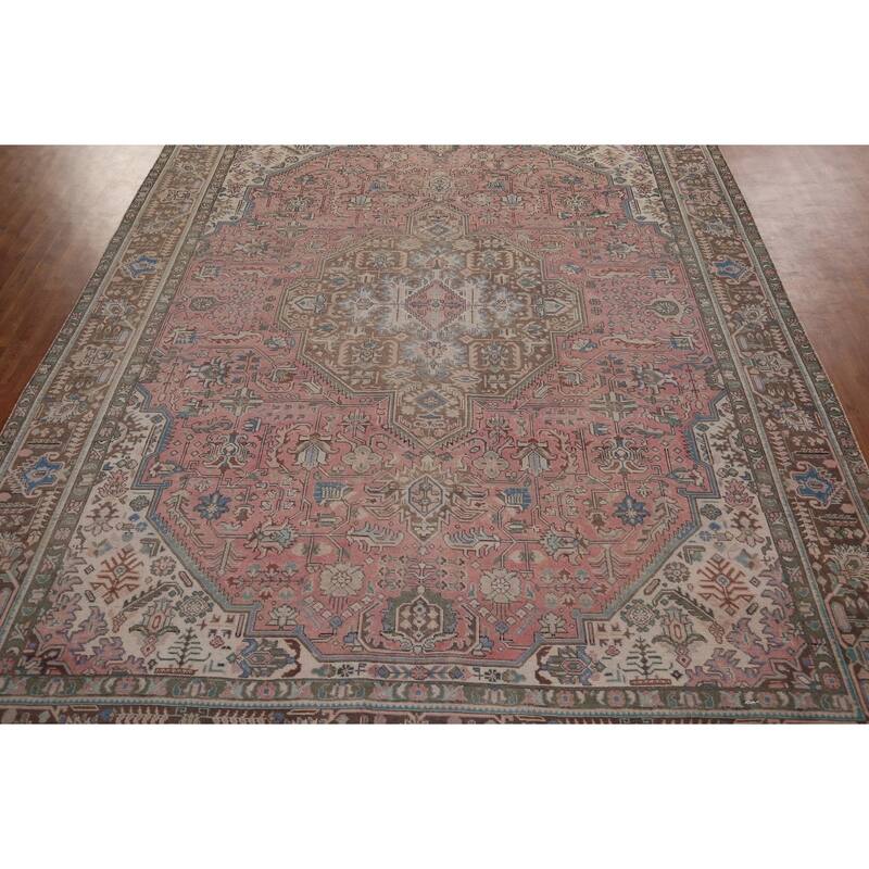 Distressed Pink Tabriz Persian Vintage Rug Handmade Wool Carpet - 9'8" x 12'8"