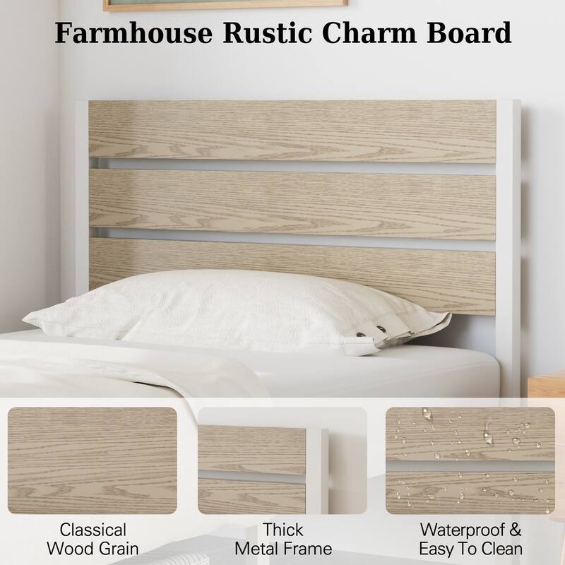 VECELO Industrial Wood Bed Frame with Headboard Twin Size Beds/Full Size Beds/Queen Size Beds