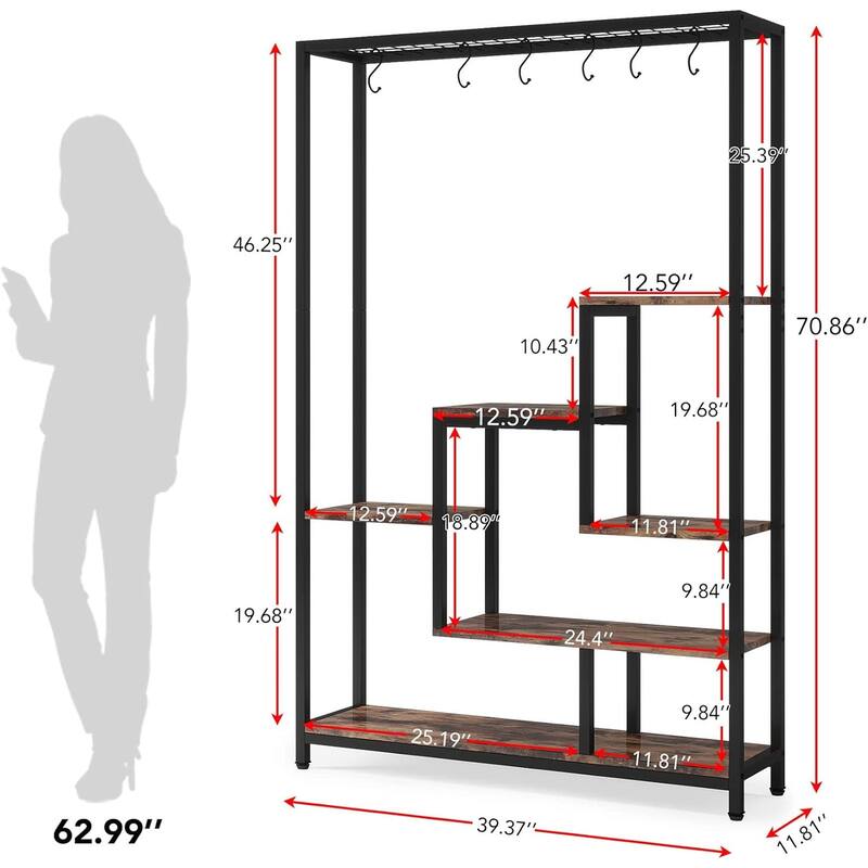 Black-Brown Metal and Particle Board 7-Shelf Ladder Plant Stand - 39.37” x 11.81” x 70.86”