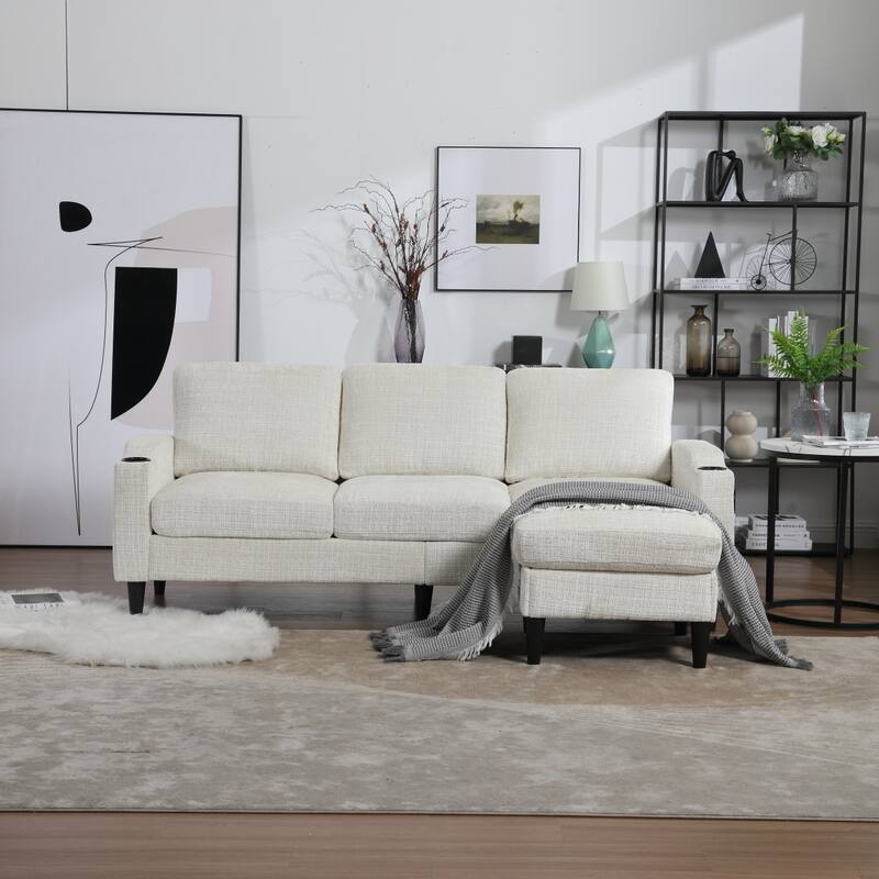 Convertible Sectional Sofa Couch, L-Shape Cozy Sofa Couch Set 4 Seat Sofa Sectional with Storage Ottoman for Living Room
