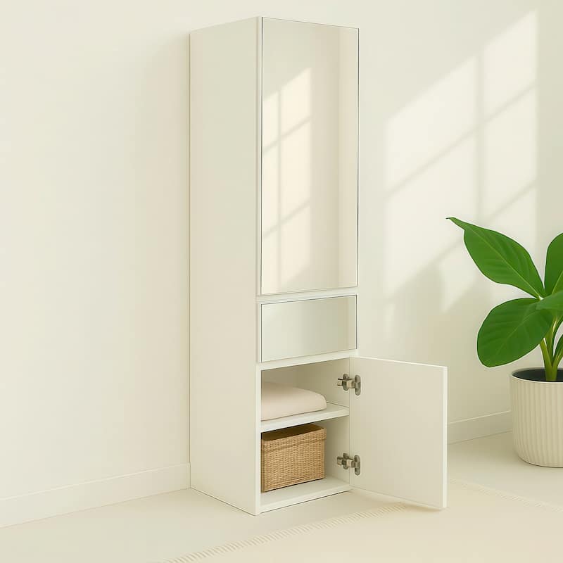 Elise Slim Modular Wood Closet Cabinet with Mirror in White - 15.7"D x 17.72"W x 70.9"H