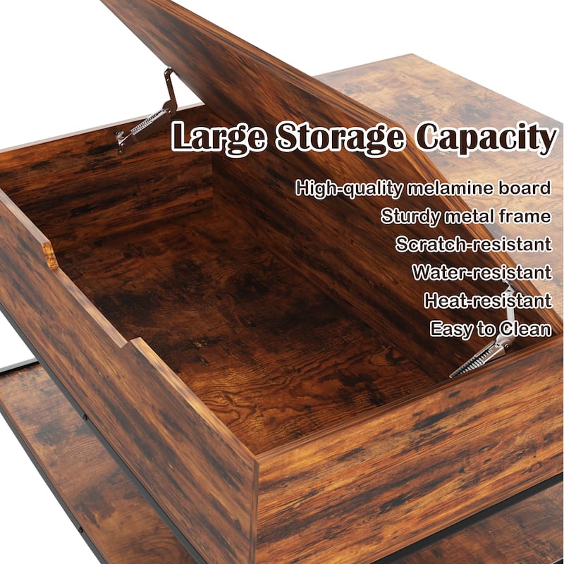 Flip-Top Coffee Table with Storage - 31.5" Lift-Top Rectangular Table with Hidden Compartment & Shelves